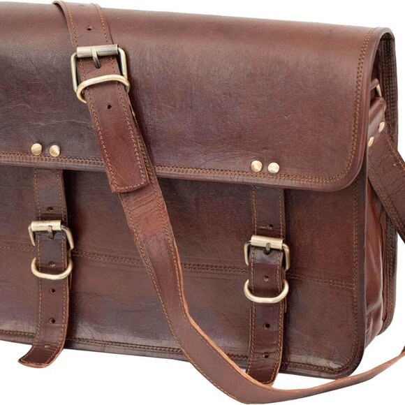 10" Inch Leather Messenger Bag vintage satchel bag Crossbody Bags for Men and Wo - Picture 4 of 8